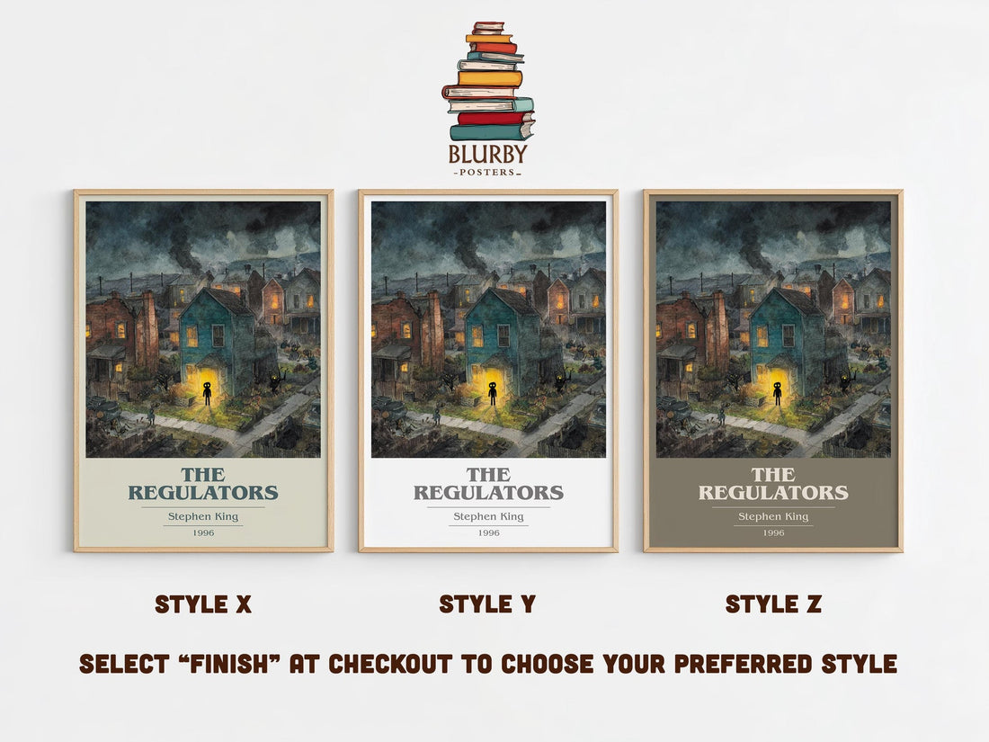 The Regulators book cover print in frame leaning in hallway – horror wall art (mockup)