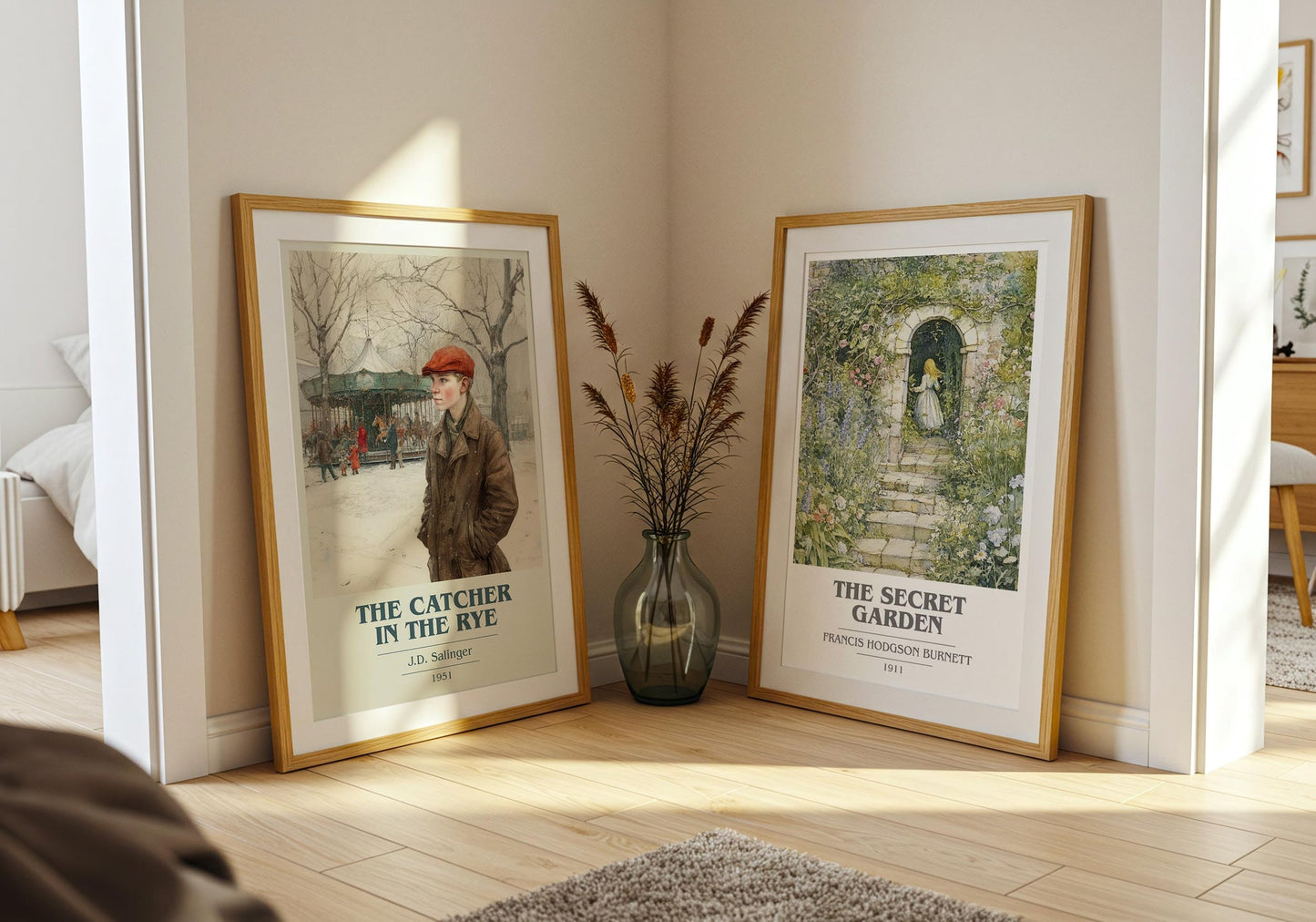 The Catcher in the Rye book cover poster paired in gallery wall – literary art prints