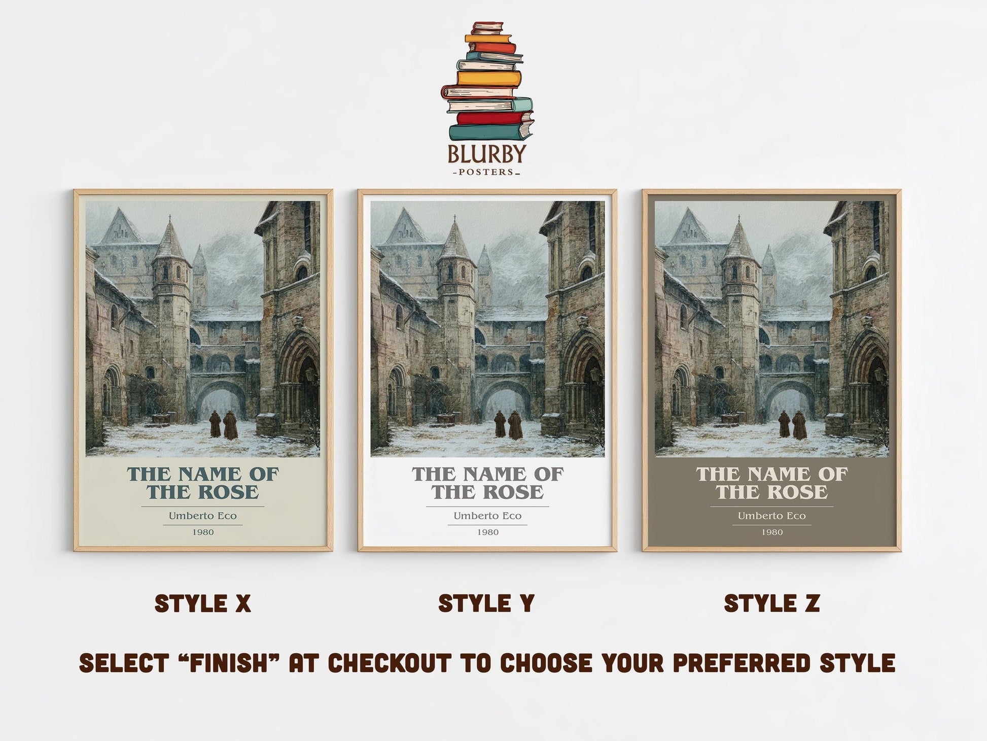 The Name of the Rose book cover poster colour and style options – Umberto Eco book art
