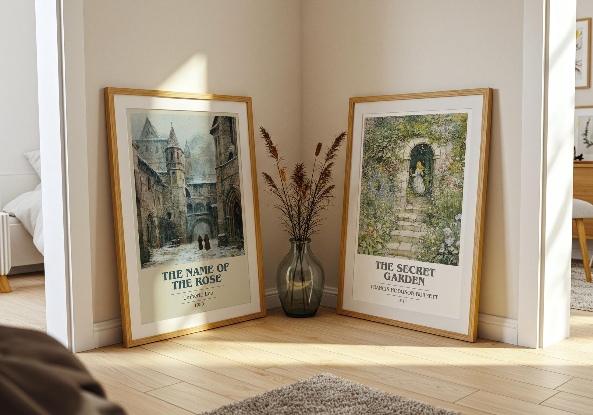 The Name of the Rose book cover poster paired in gallery wall – literary art prints