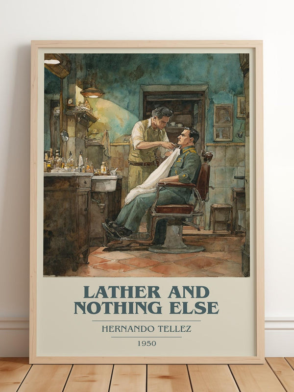 Lather And Nothing Else book cover print in frame leaning in hallway – classic literature wall art