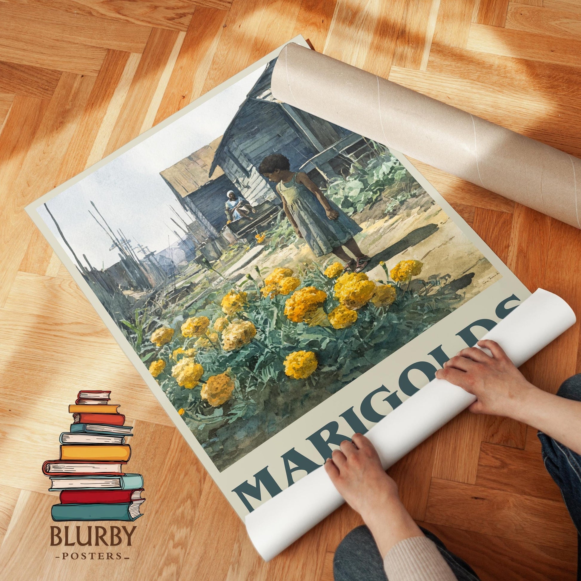 Marigolds book poster packaging – museum-quality print rolled in protective tube