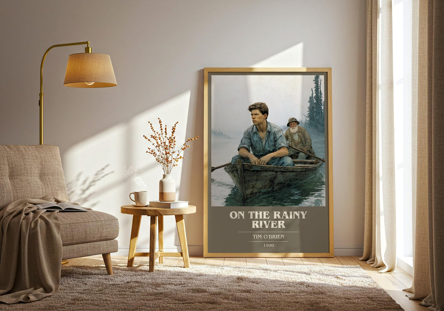 On The Rainy River book cover print on bookshelf – Tim O'Brien fan gift