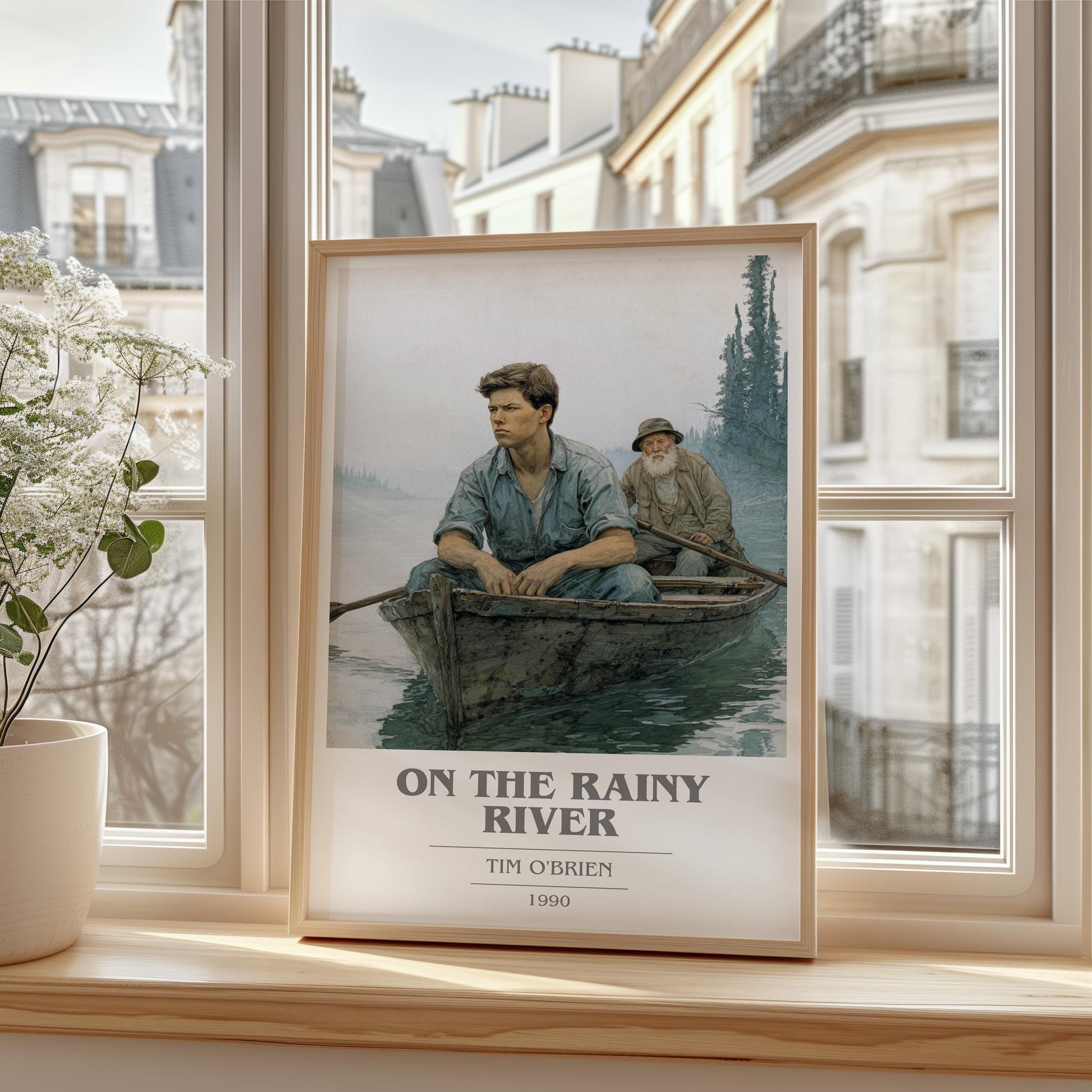 On The Rainy River book cover print framed by window – literary home decor