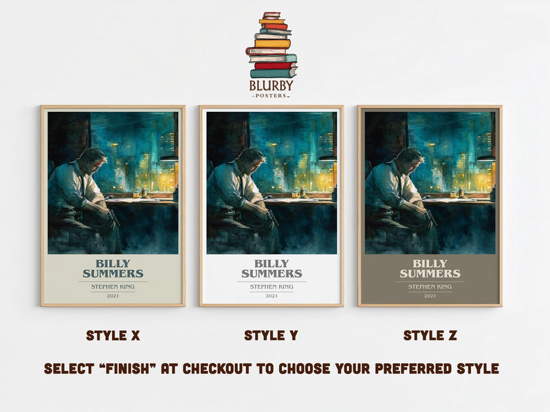 Billy Summers book cover print in frame leaning in hallway – thriller wall art