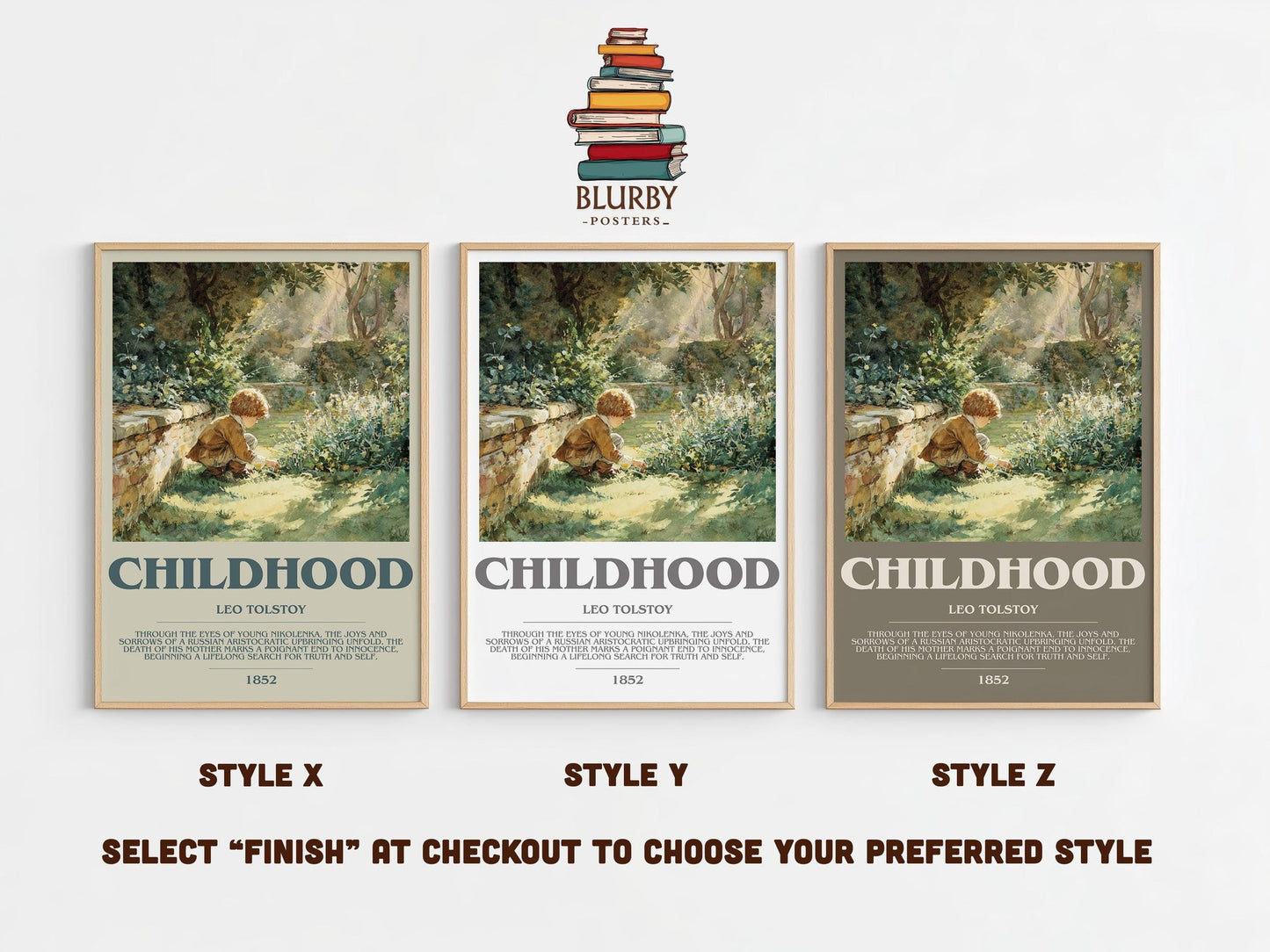Childhood bookish poster colour and style options – Leo Tolstoy book art