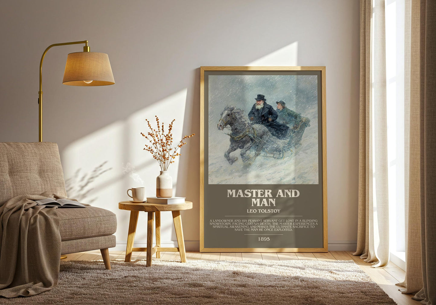 Master And Man bookish print on bookshelf – Leo Tolstoy fan gift