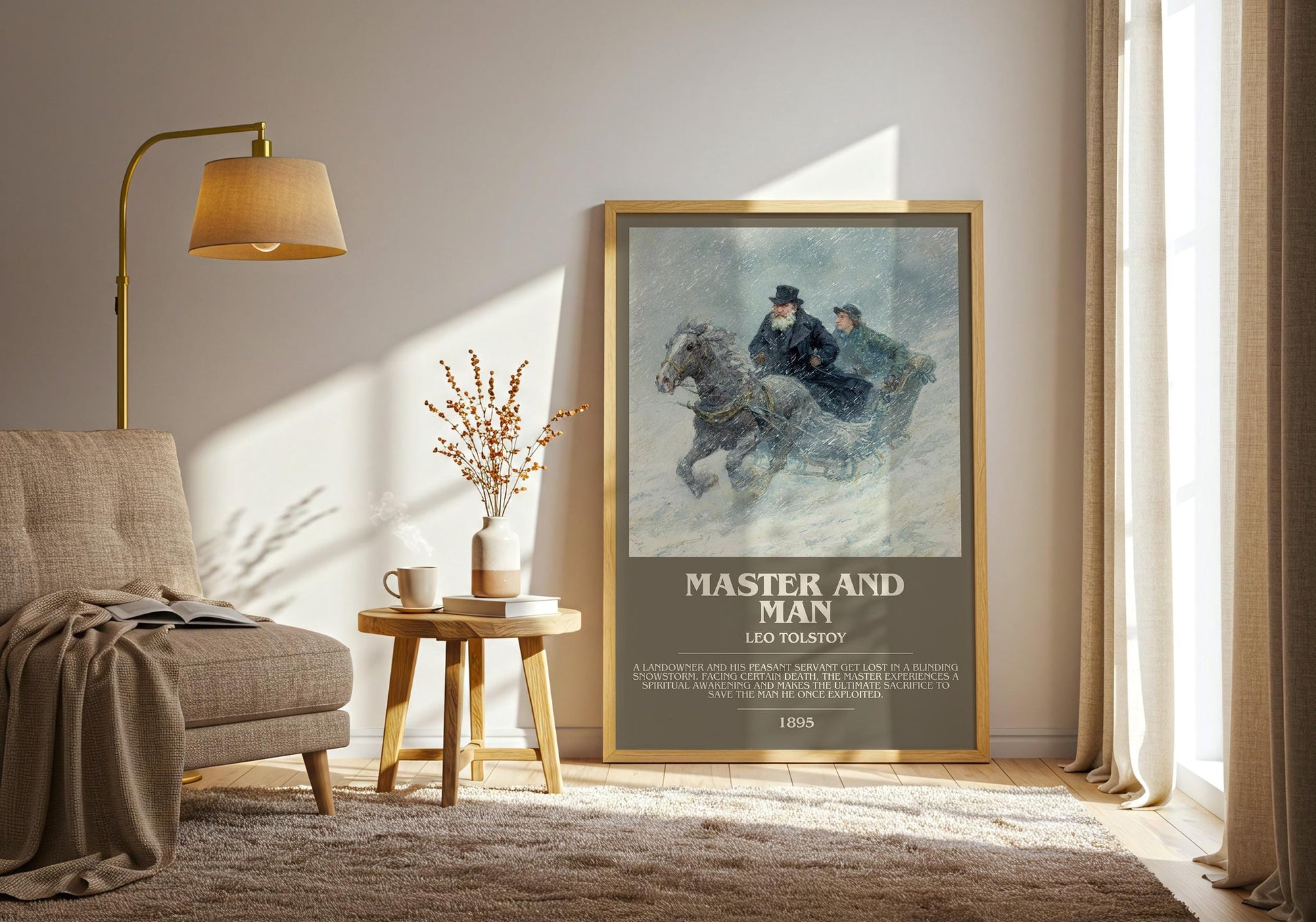 Master And Man bookish print on bookshelf – Leo Tolstoy fan gift