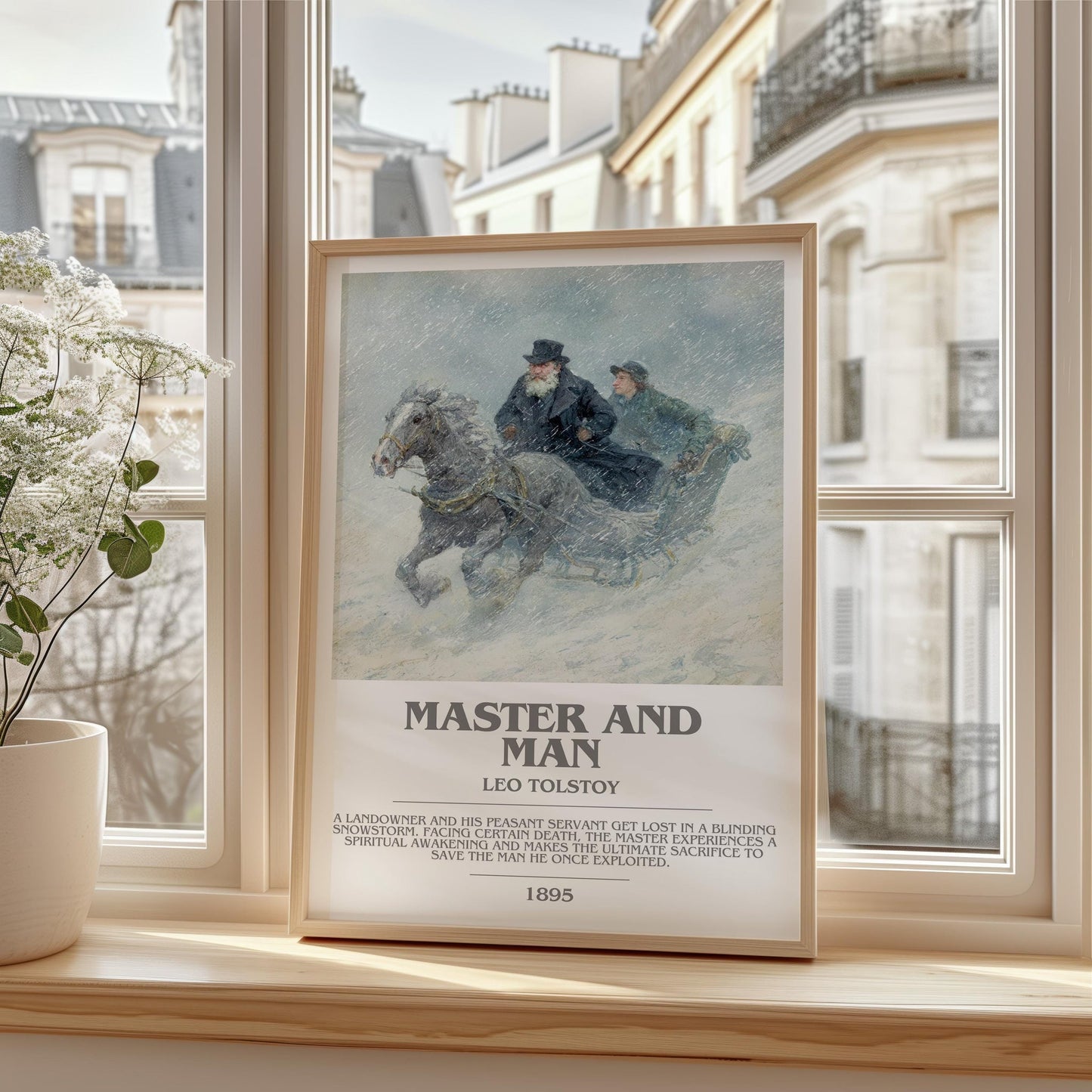 Master And Man bookish print framed by window – literary home decor