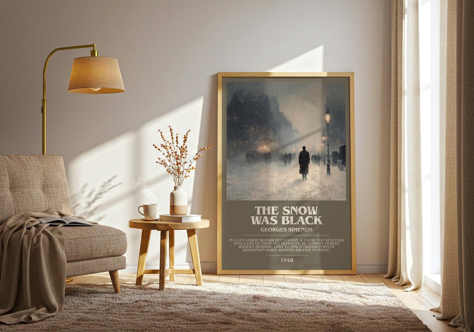 The Snow was Black bookish print on bookshelf – Georges Simenon fan gift