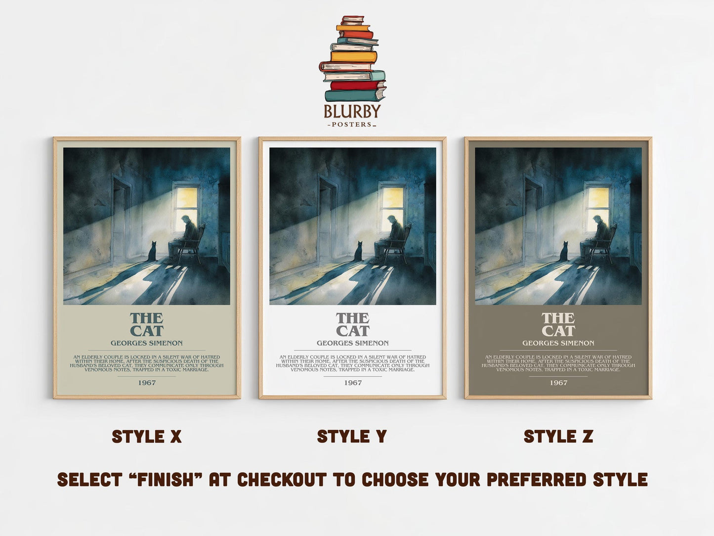 The Cat bookish poster colour and style options – Georges Simenon book art