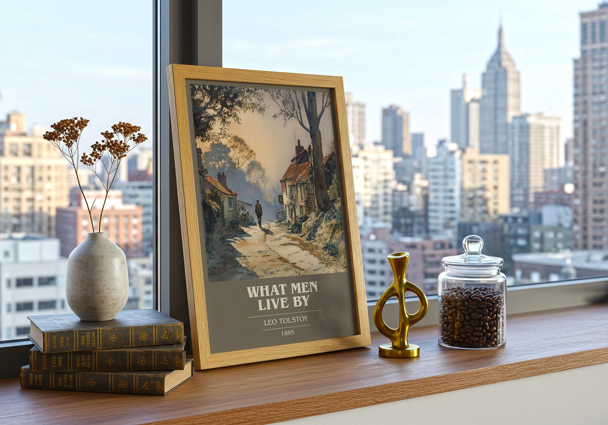 What Men Live By book cover print framed by window – literary home decor
