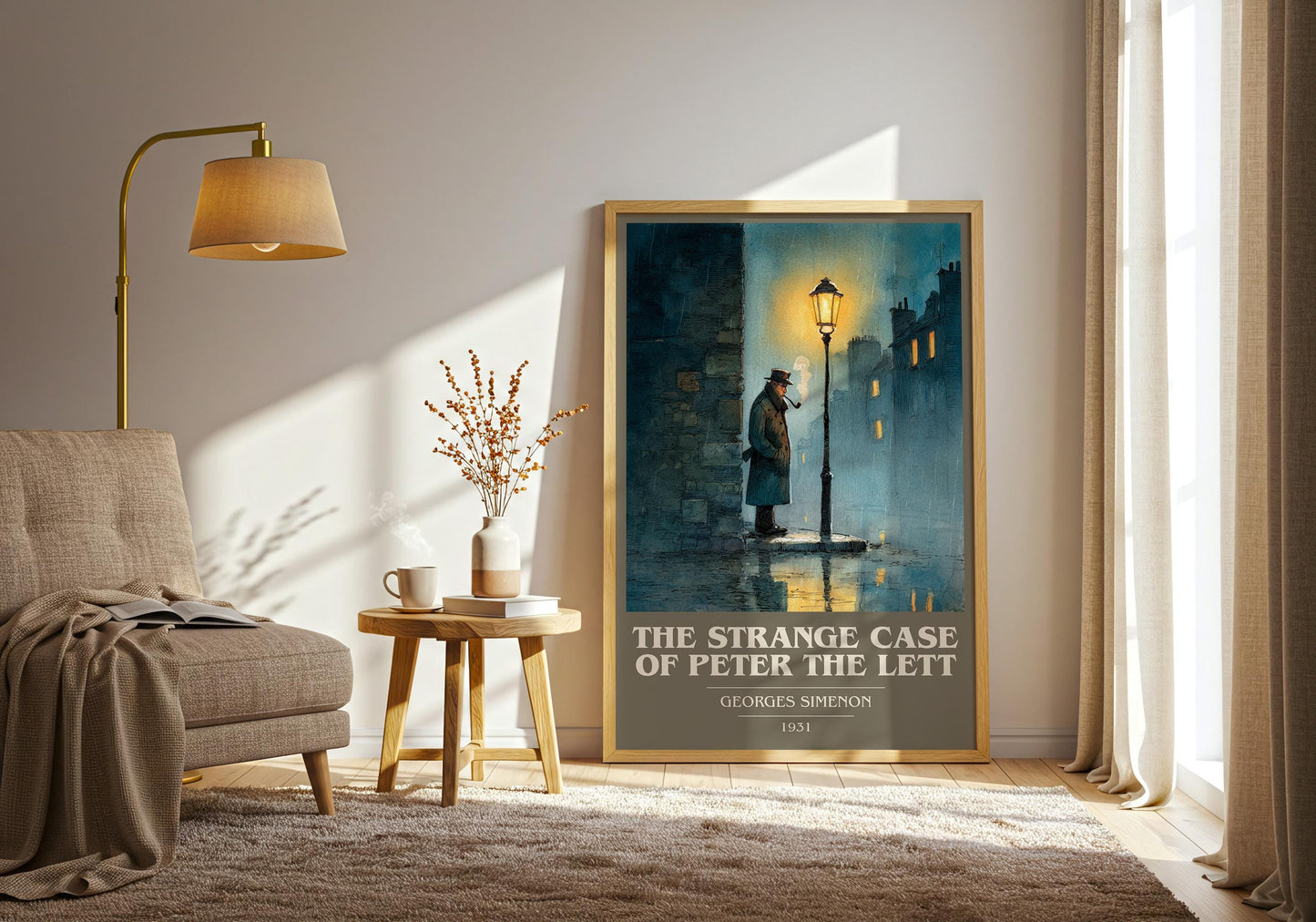 The Strange Case of Peter the Lett book cover print on bookshelf – Georges Simenon fan gift