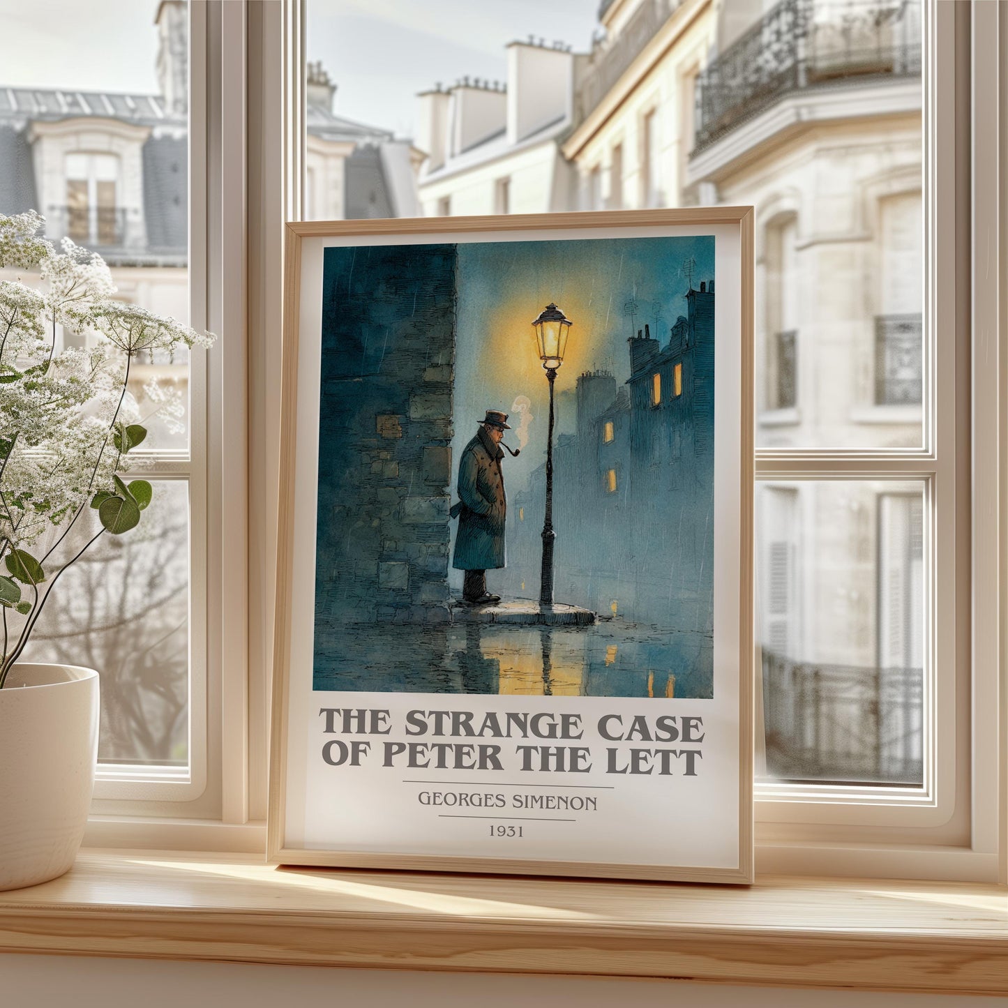 The Strange Case of Peter the Lett book cover print framed by window – literary home decor