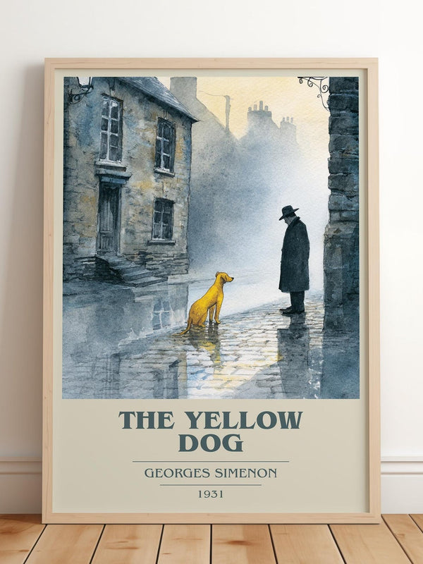The Yellow Dog book cover print in frame leaning in hallway – crime wall art