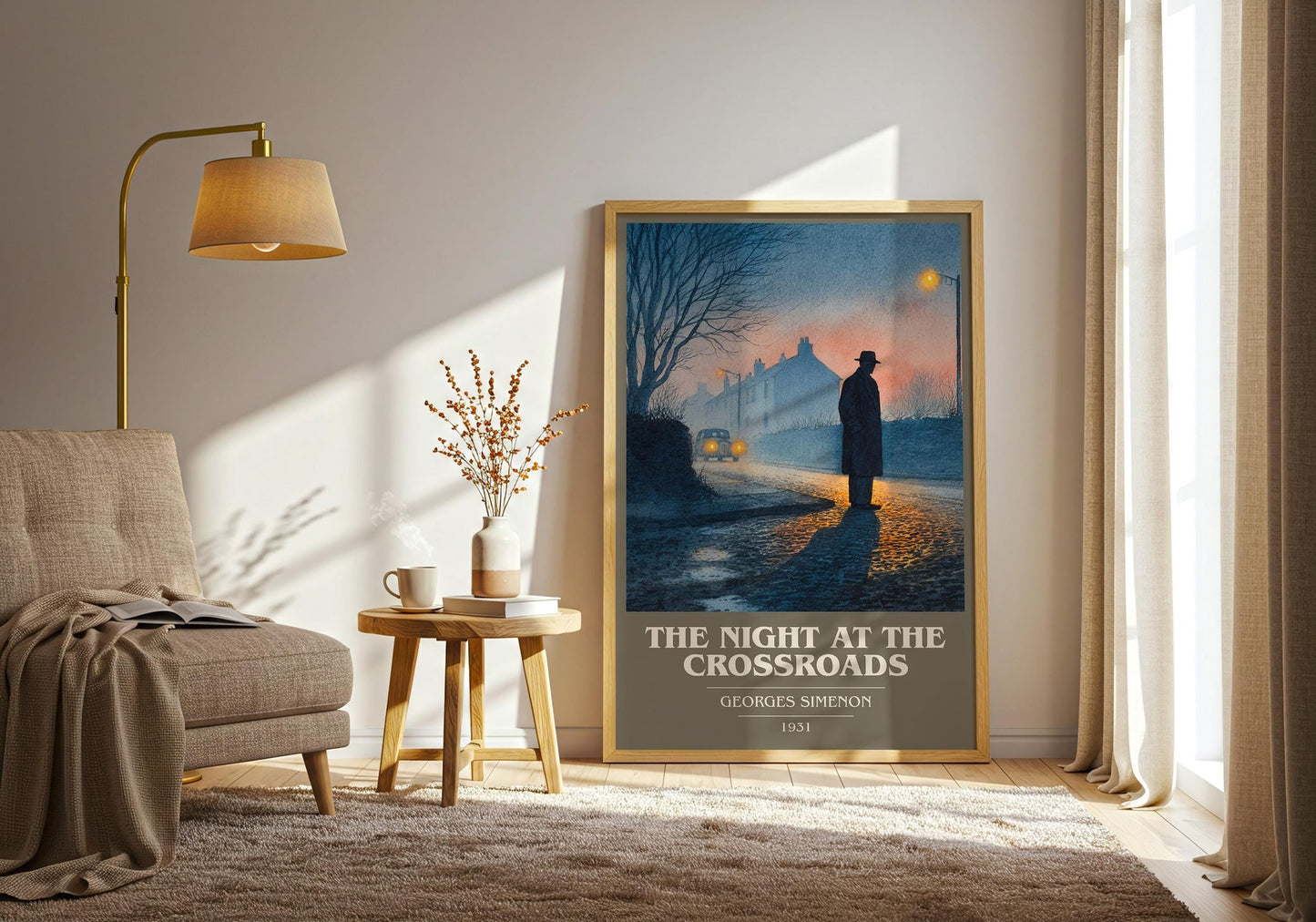The Night At The Crossroads book cover print on bookshelf – Georges Simenon fan gift