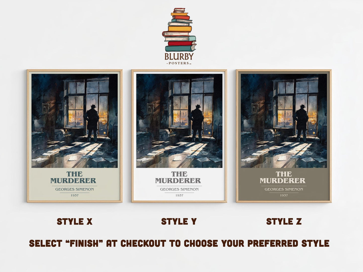 The Murderer book cover poster colour and style options – Georges Simenon book art