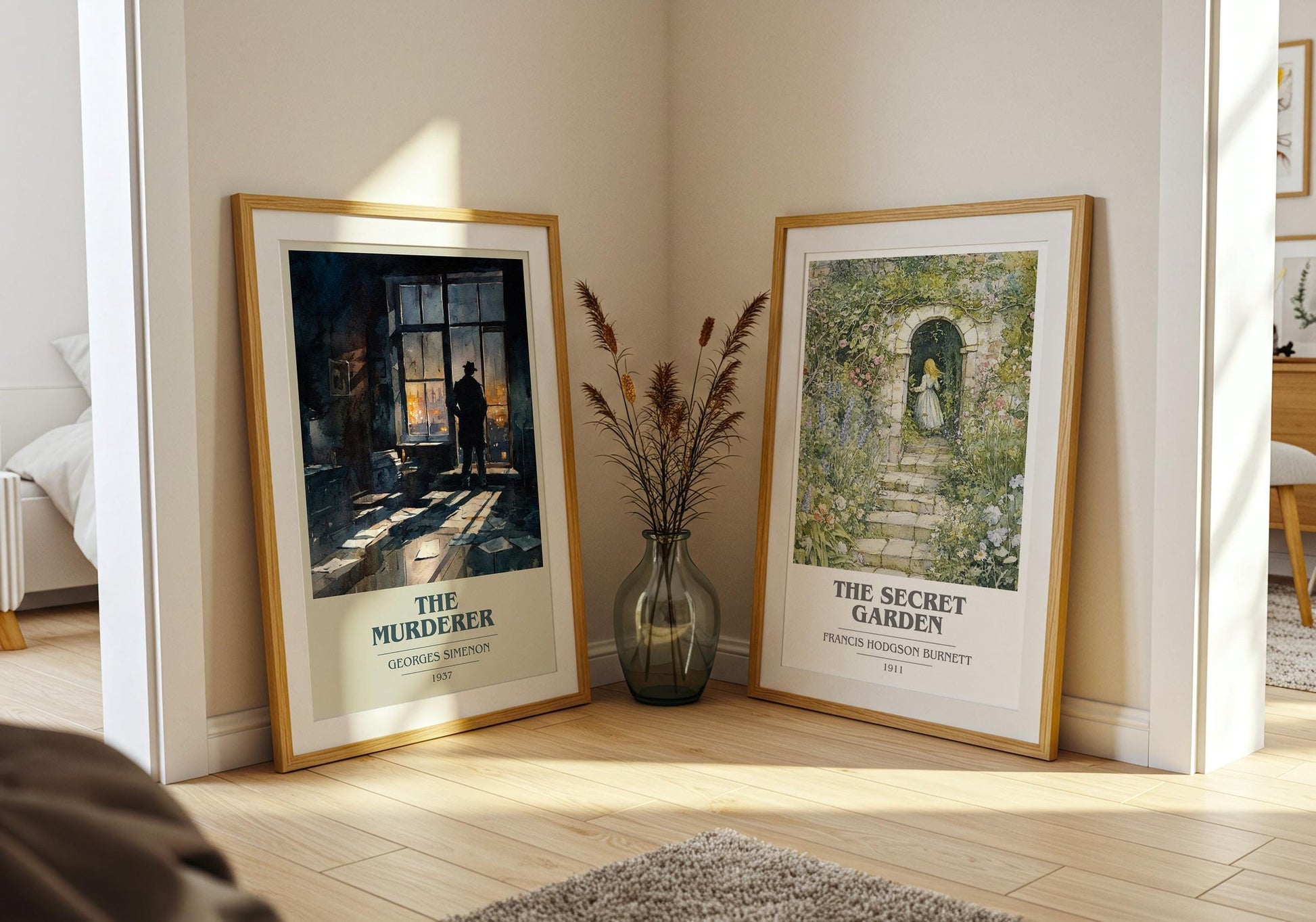 The Murderer book cover poster paired in gallery wall – literary art prints