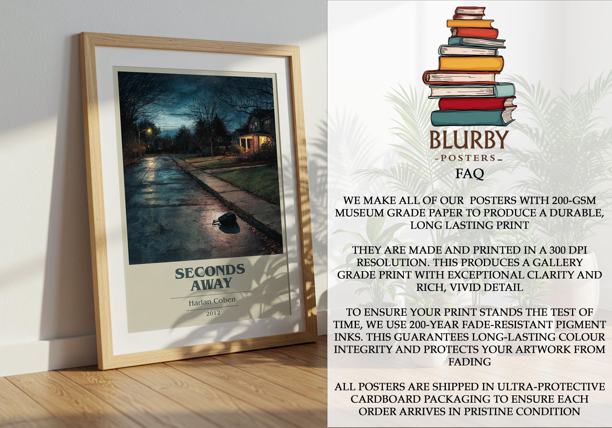 Seconds Away by Harlan Coben | Book Poster | Literary Art Gift For Book Lover | Novel Inspired Wall Art | Free Delivery
