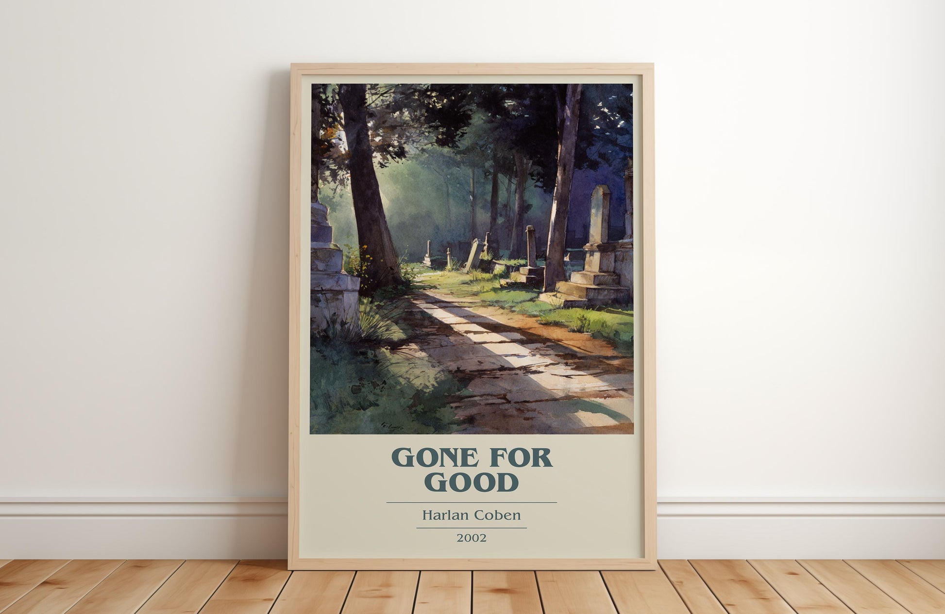 Gone for Good book cover print in frame leaning in hallway – thriller wall art