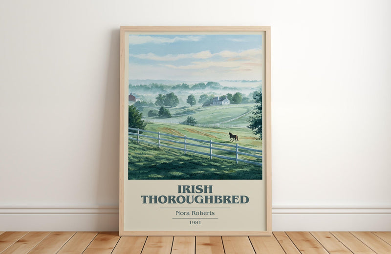 Irish Thoroughbred book cover print in frame leaning in hallway – romance wall art