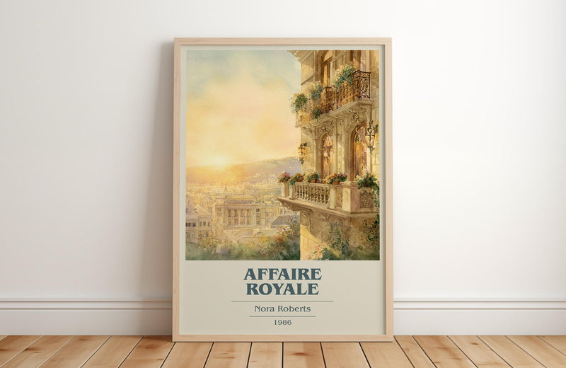 Affaire Royale book cover print in frame leaning in hallway – romance wall art