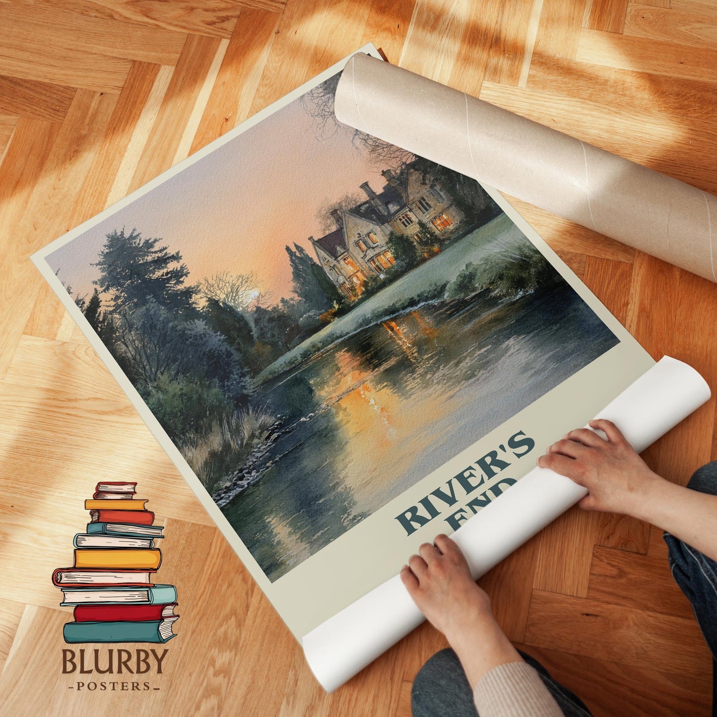 River's End book cover poster paired in gallery wall – literary art prints