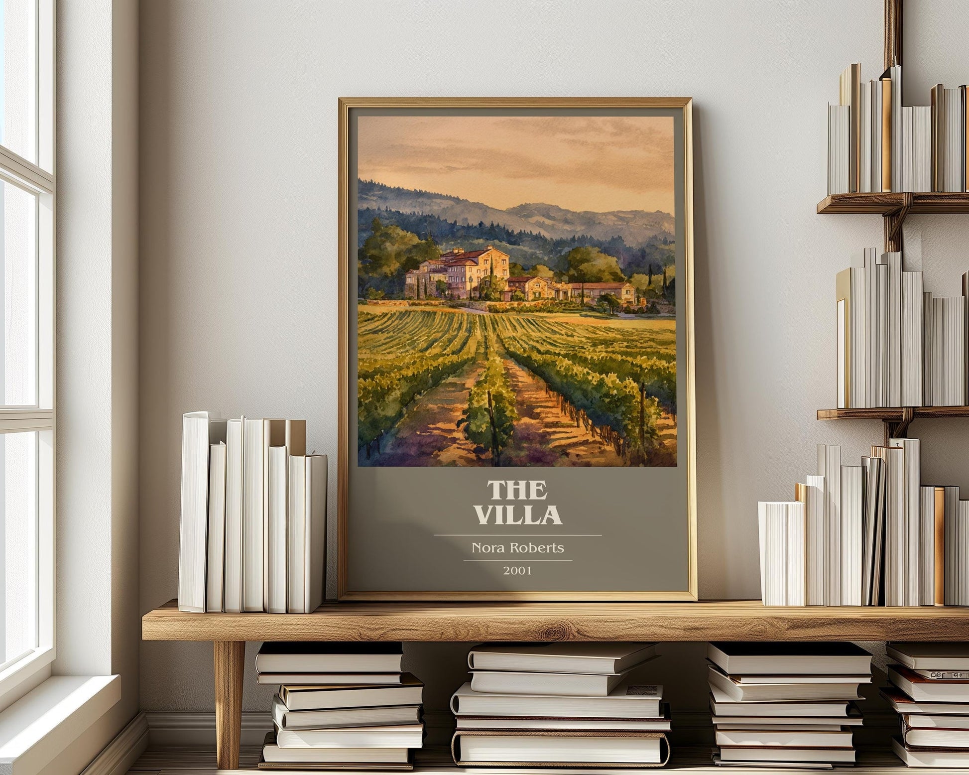 The Villa book cover print on bookshelf – Nora Roberts fan gift