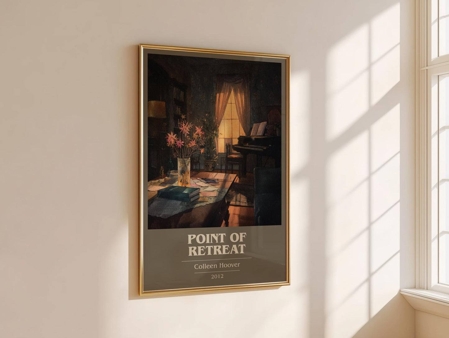 Point Of Retreat book cover print framed by window – literary home decor