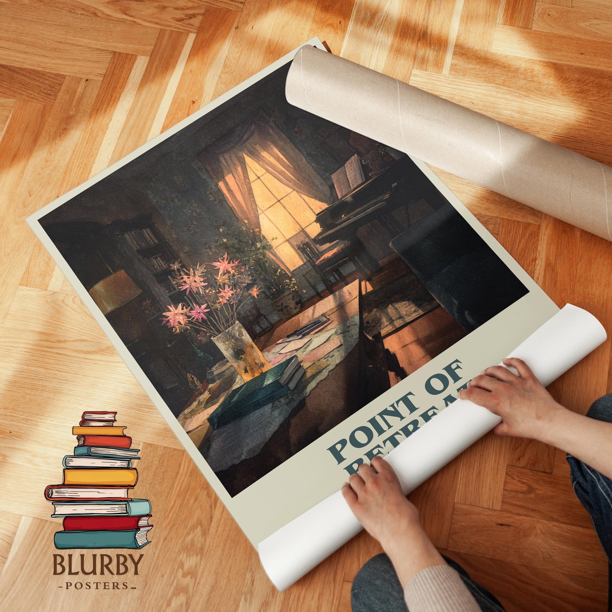 Point Of Retreat book cover poster paired in gallery wall – literary art prints