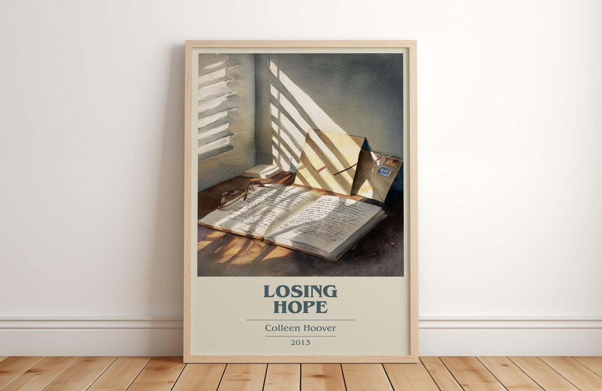 Losing Hope book cover print in frame leaning in hallway – romance wall art