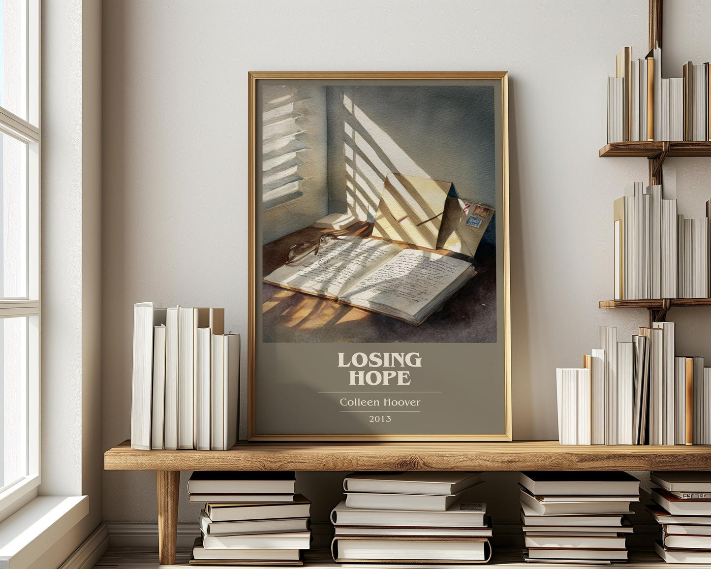 Losing Hope book cover print on bookshelf – Colleen Hoover fan gift