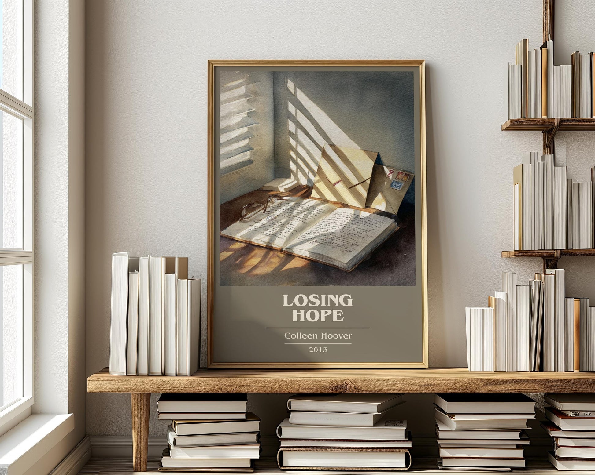 Losing Hope book cover print on bookshelf – Colleen Hoover fan gift