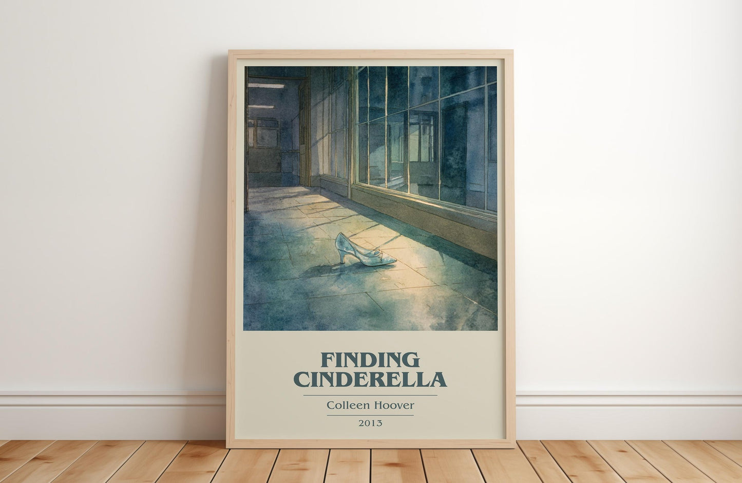 Finding Cinderella book cover print in frame leaning in hallway – romance wall art