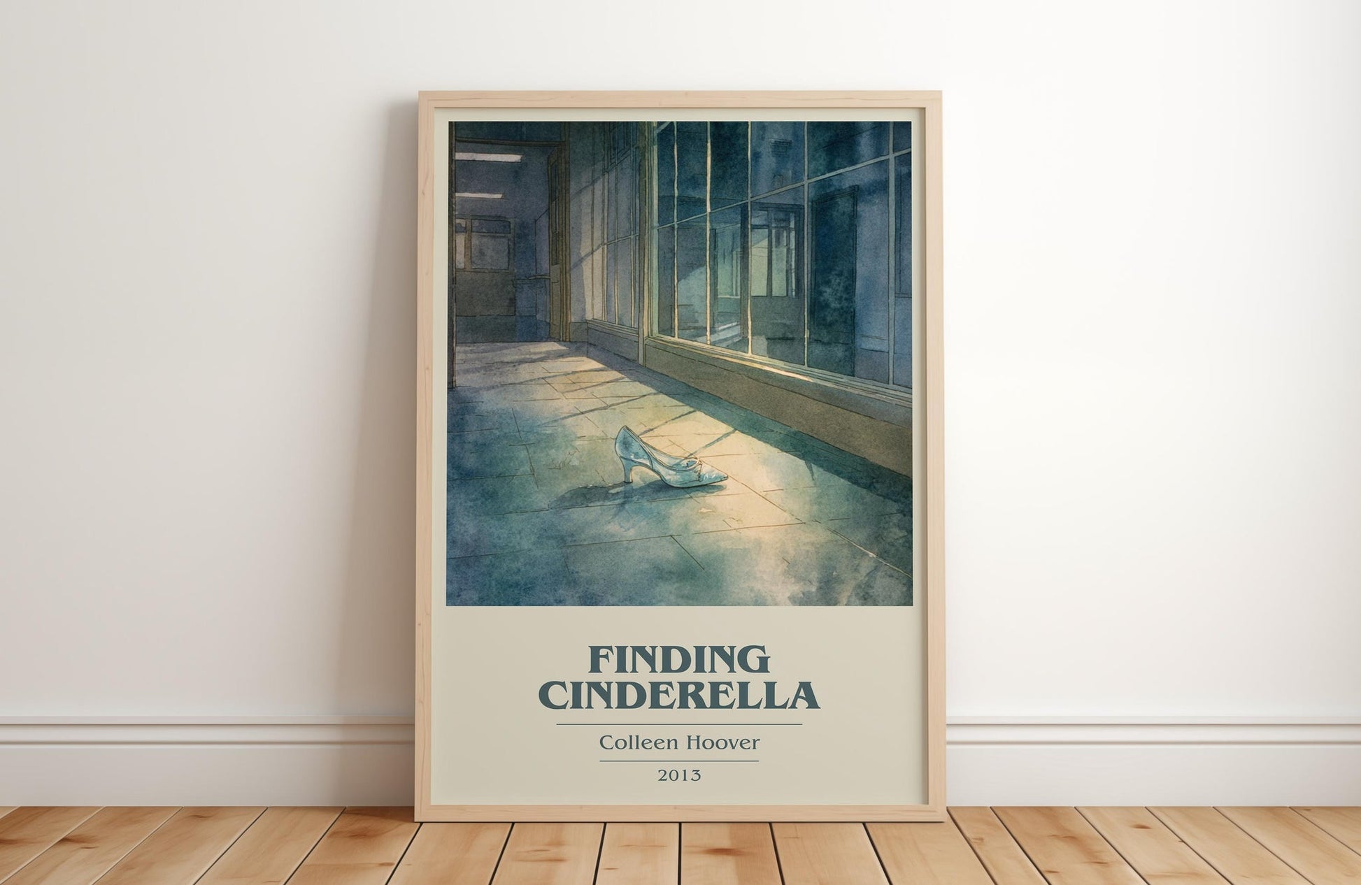 Finding Cinderella book cover print in frame leaning in hallway – romance wall art