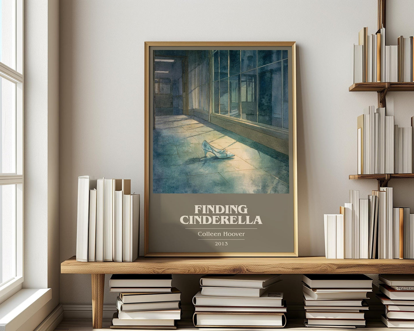 Finding Cinderella book cover print on bookshelf – Colleen Hoover fan gift