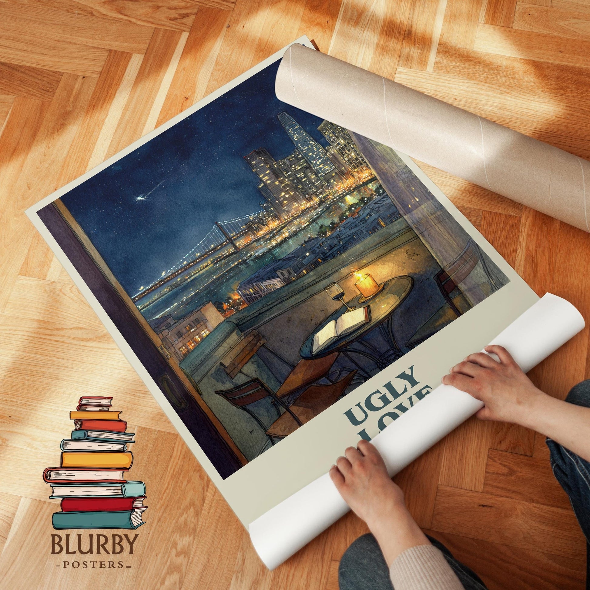 Ugly Love book poster packaging – museum-quality print rolled in protective tube