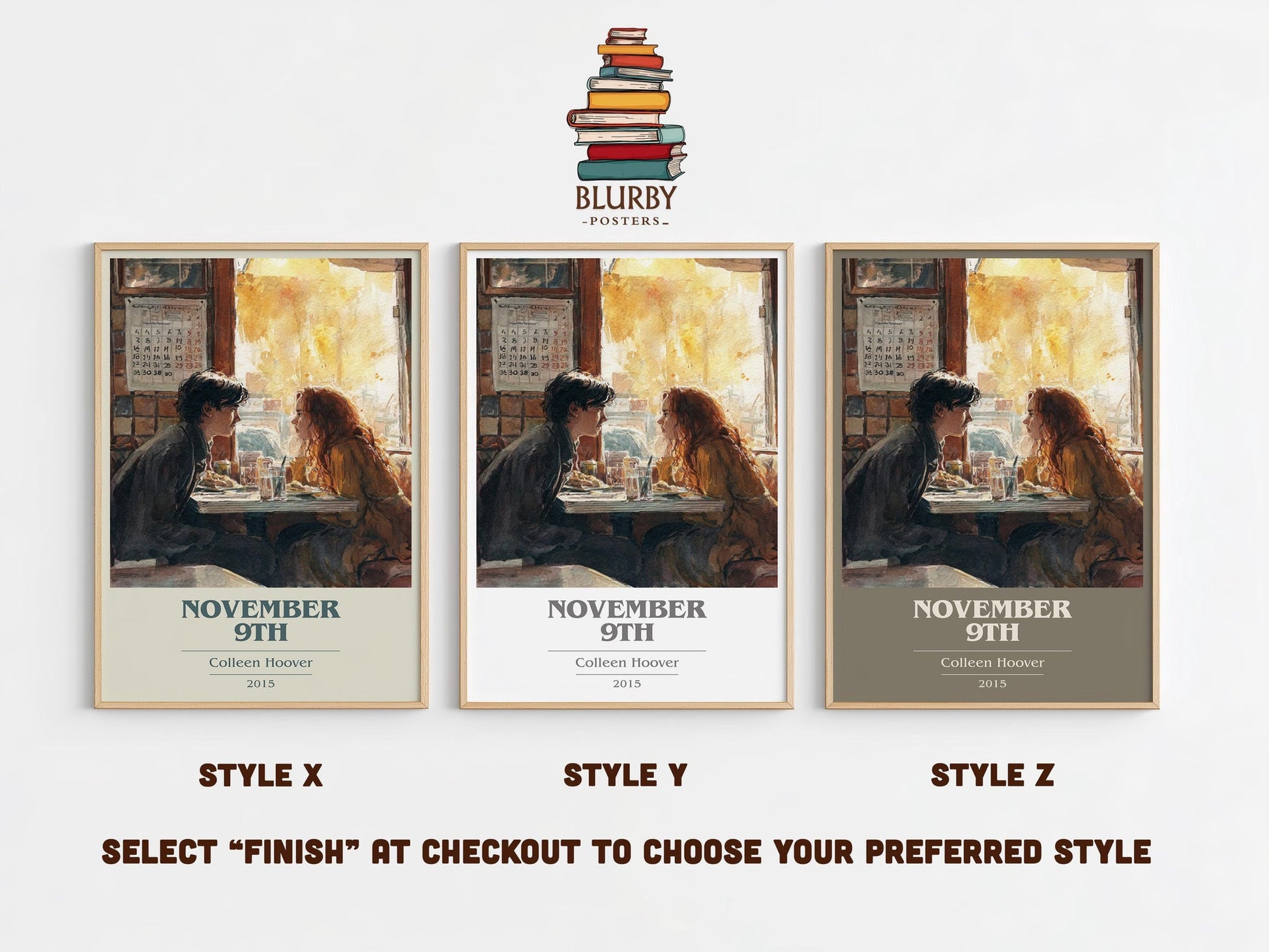 November 9 book cover poster colour and style options – Colleen Hoover book art