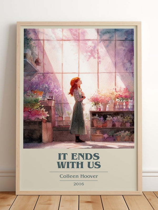 It Ends with Us book cover print in frame leaning in hallway – thriller wall art