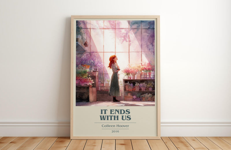 It Ends with Us book cover print in frame leaning in hallway – thriller wall art