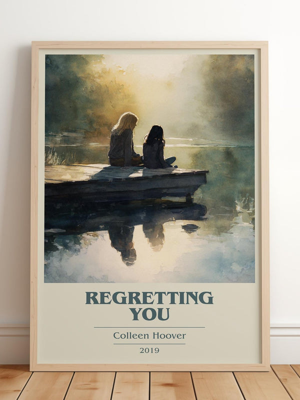 Regretting You book cover print in frame leaning in hallway – romance wall art