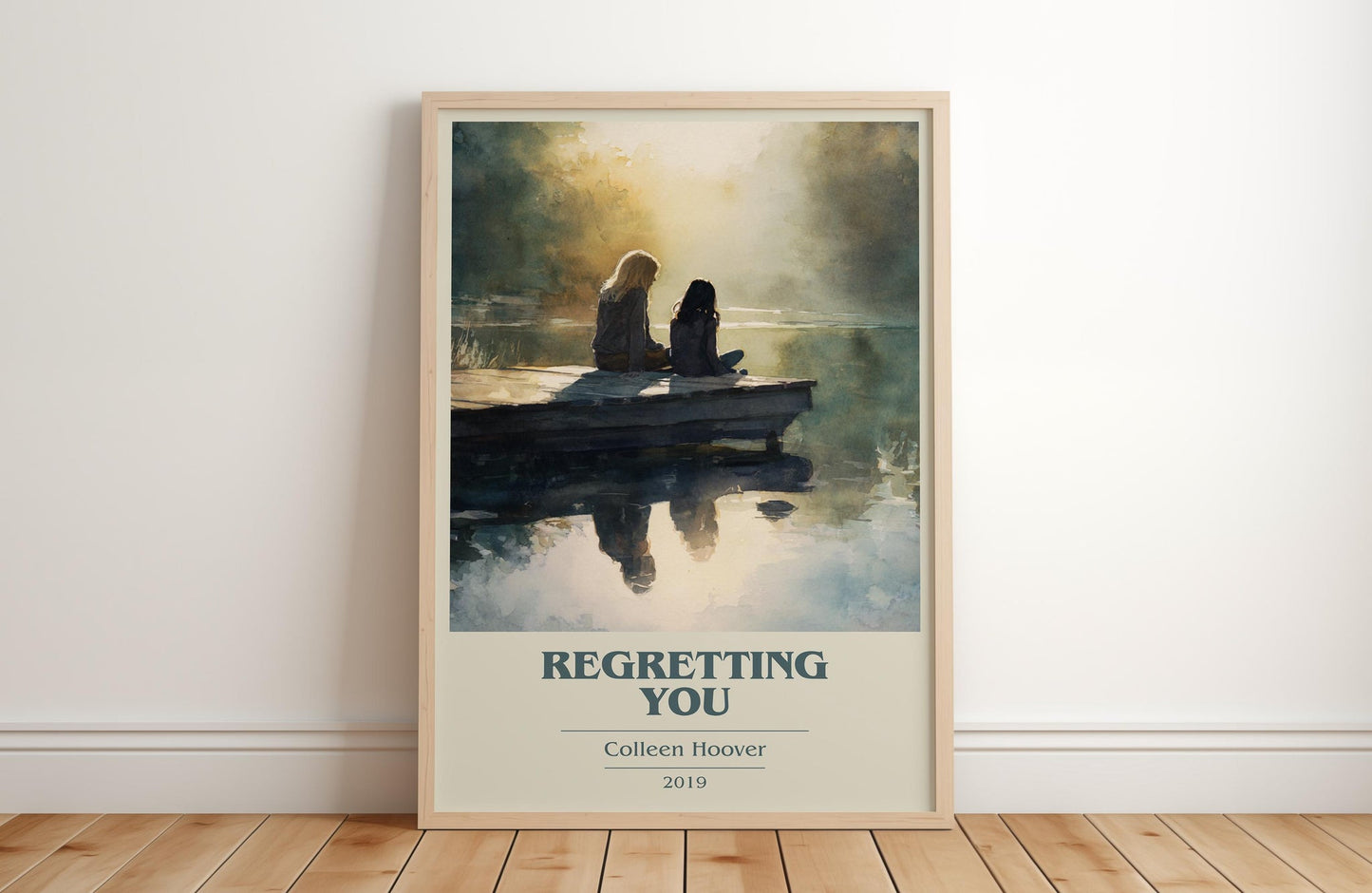 Regretting You book cover print in frame leaning in hallway – romance wall art