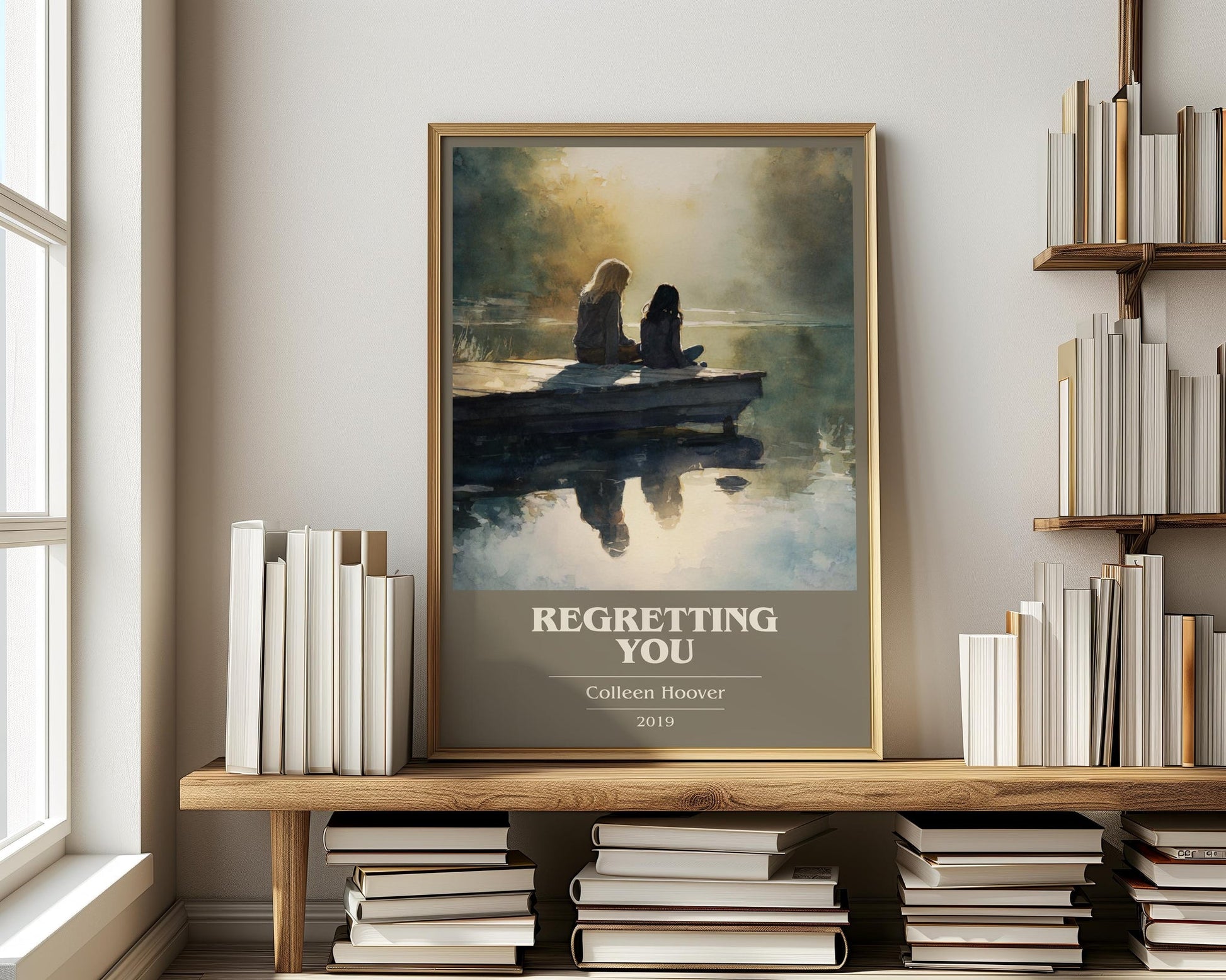 Regretting You book cover print on bookshelf – Colleen Hoover fan gift