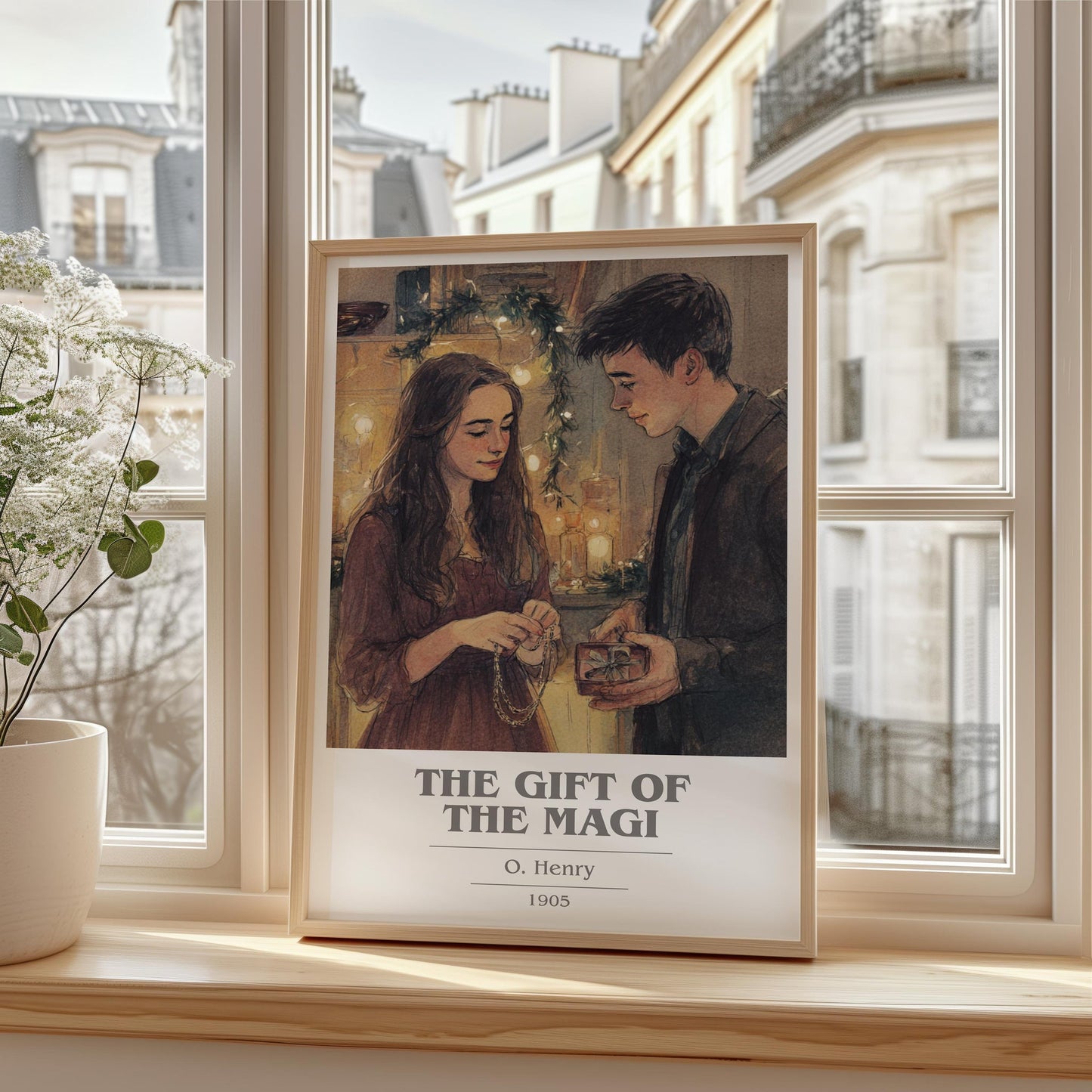 The Gift Of The Magi book cover print framed by window – literary home decor