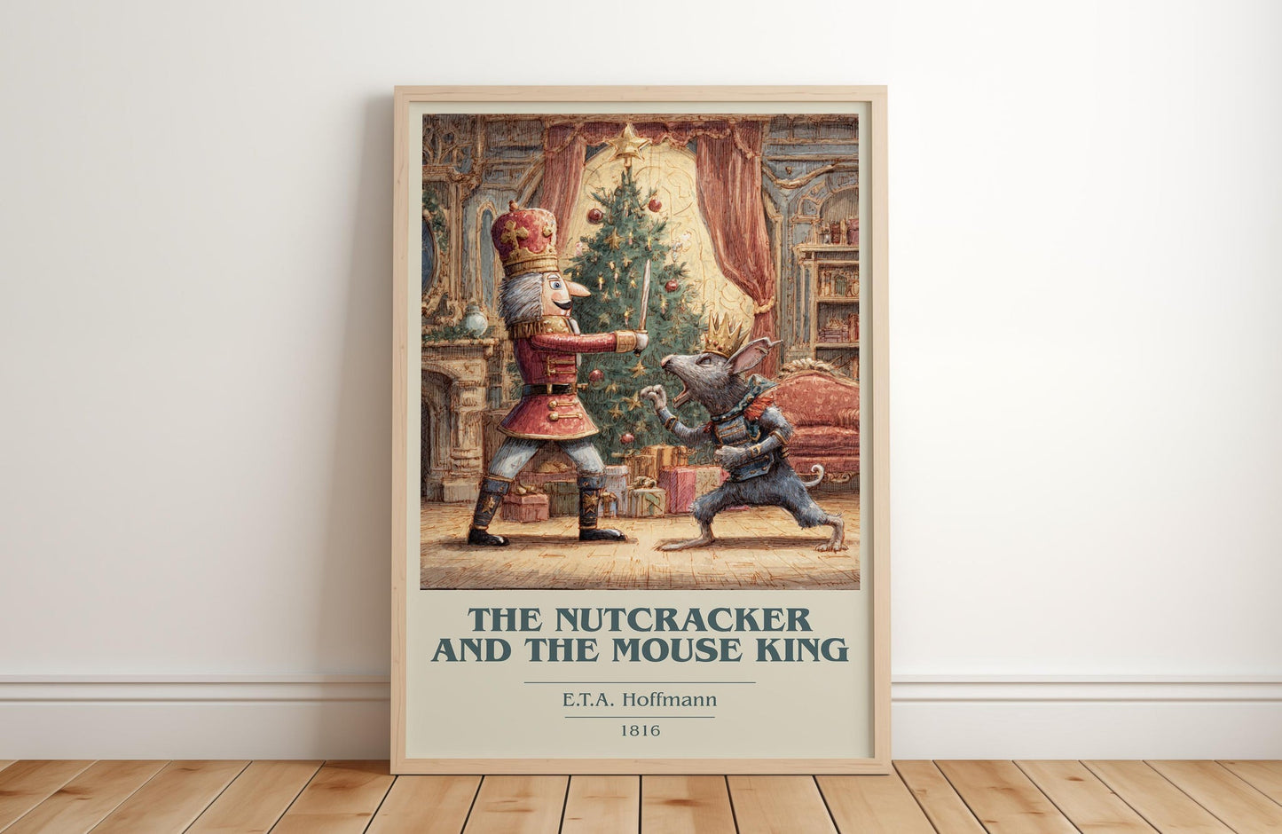 Nutcracker and the Mouse King book cover print in frame leaning in hallway – childrens wall art