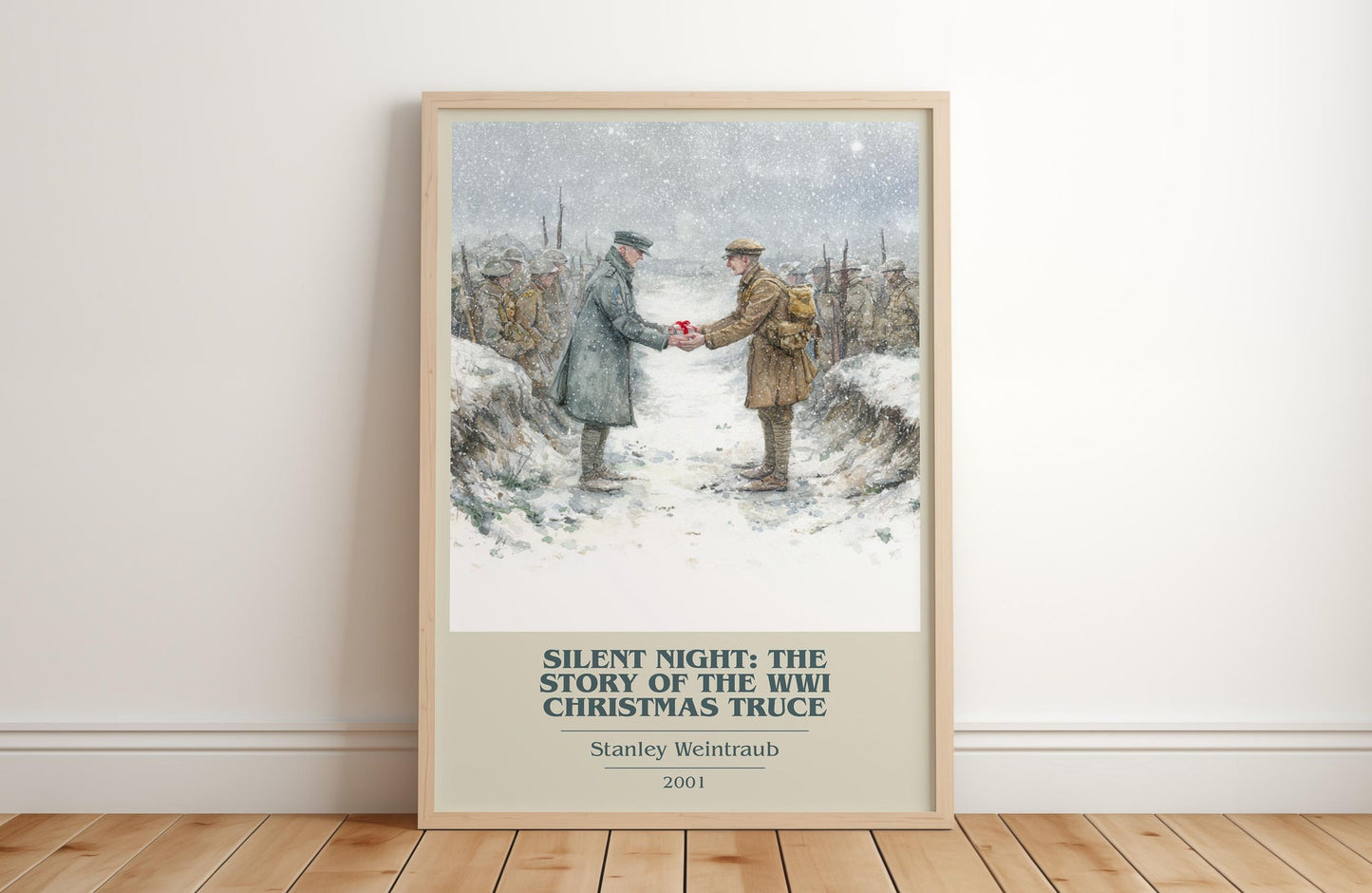 Silent Night: The Story of the World War I Christmas Truce book cover print in frame leaning in hallway – non fiction wall