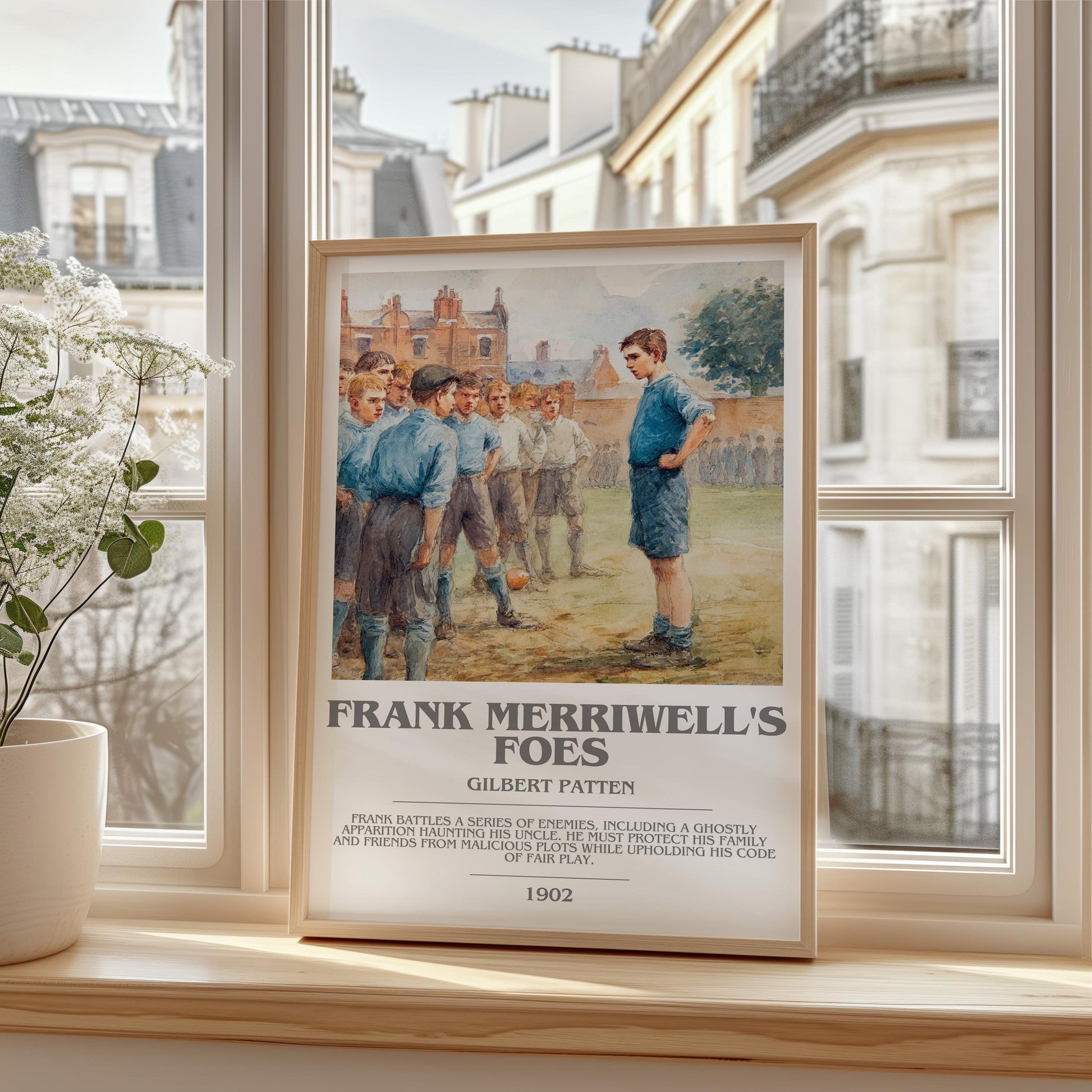 Frank Merriwell's Foes bookish print framed by window – literary home decor