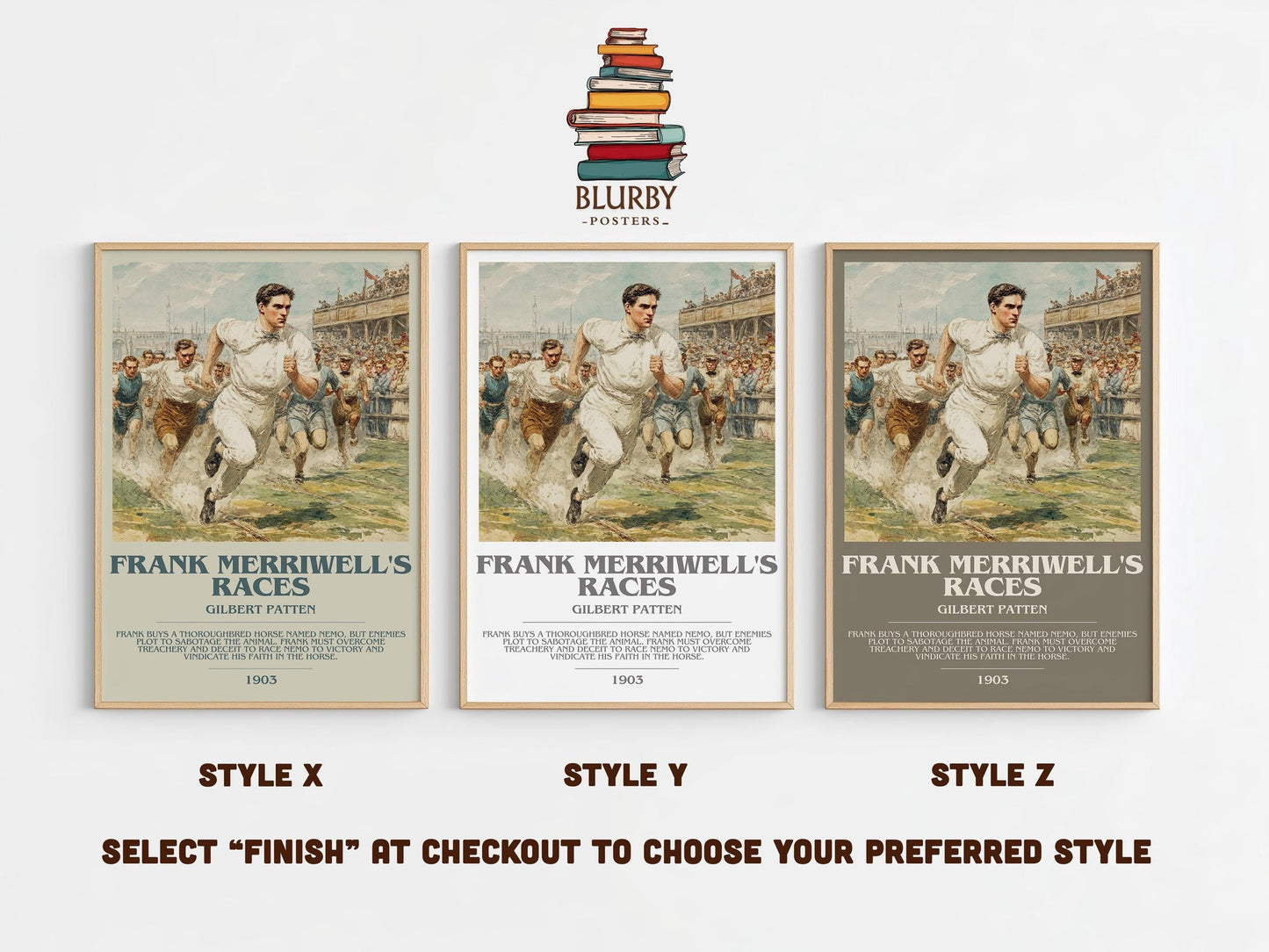 Frank Merriwell's Races bookish poster colour and style options – Gilbert Patten book art