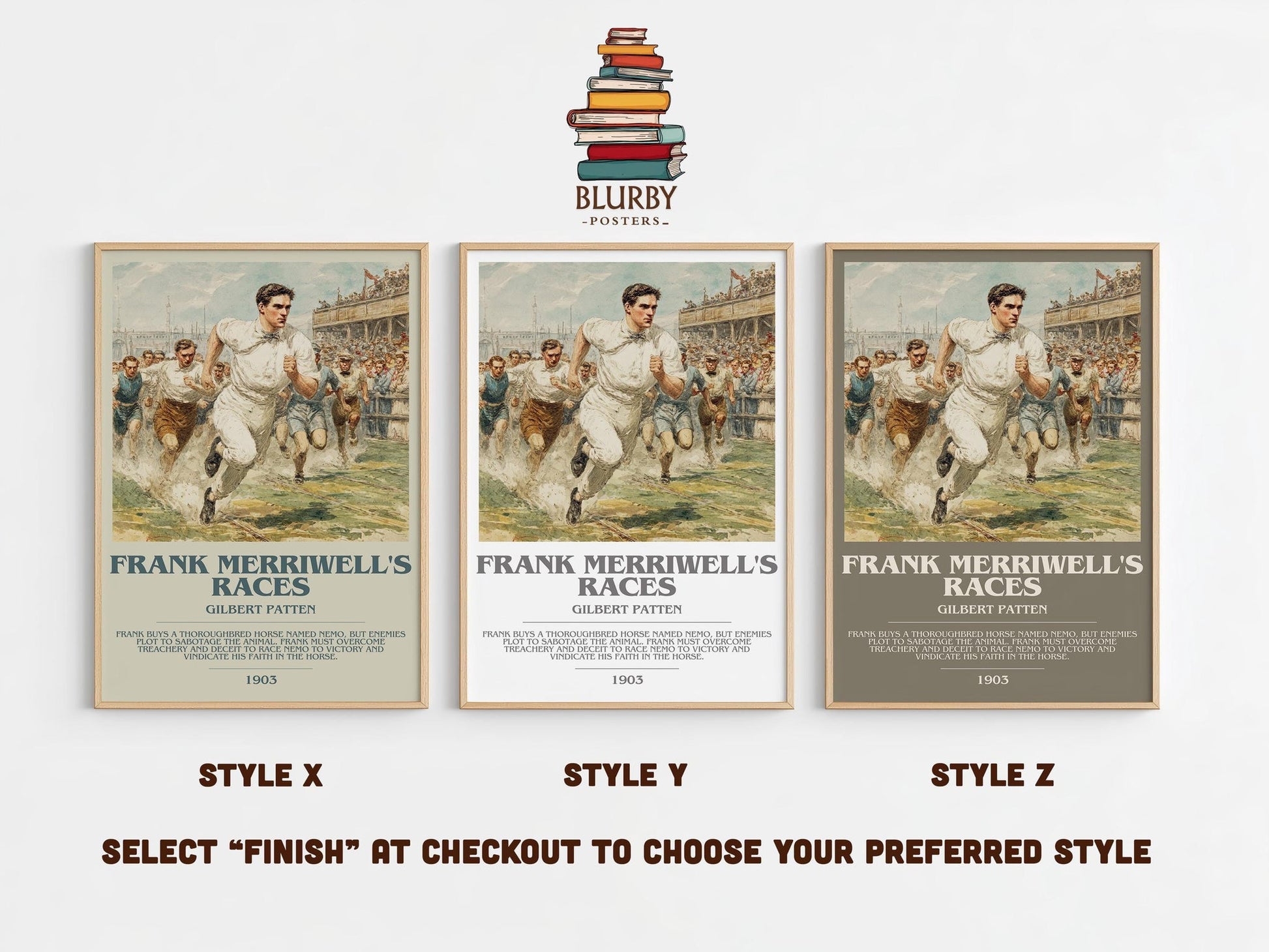 Frank Merriwell's Races bookish poster colour and style options – Gilbert Patten book art