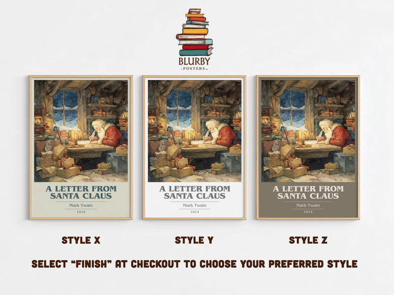 A Letter from Santa Claus book cover print in frame leaning in hallway – childrens wall art